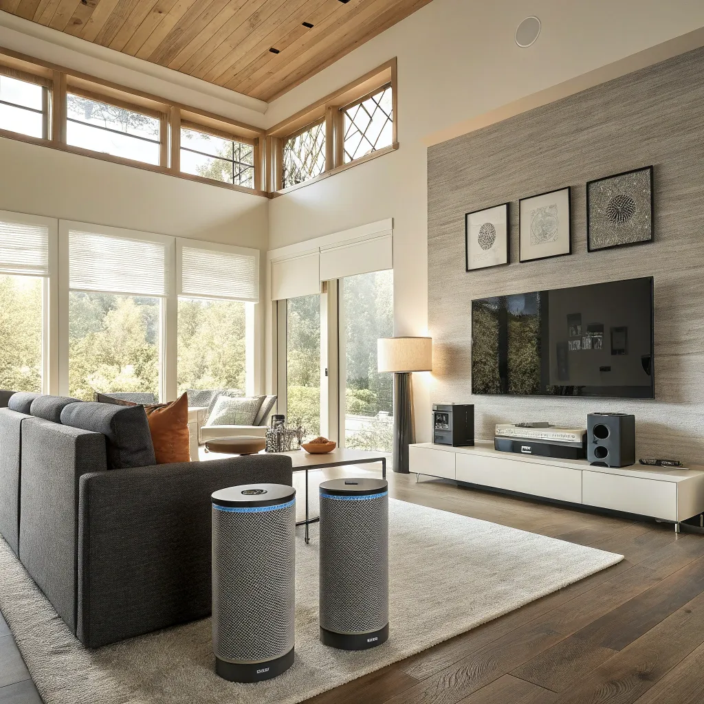 A modern living room with smart home devices